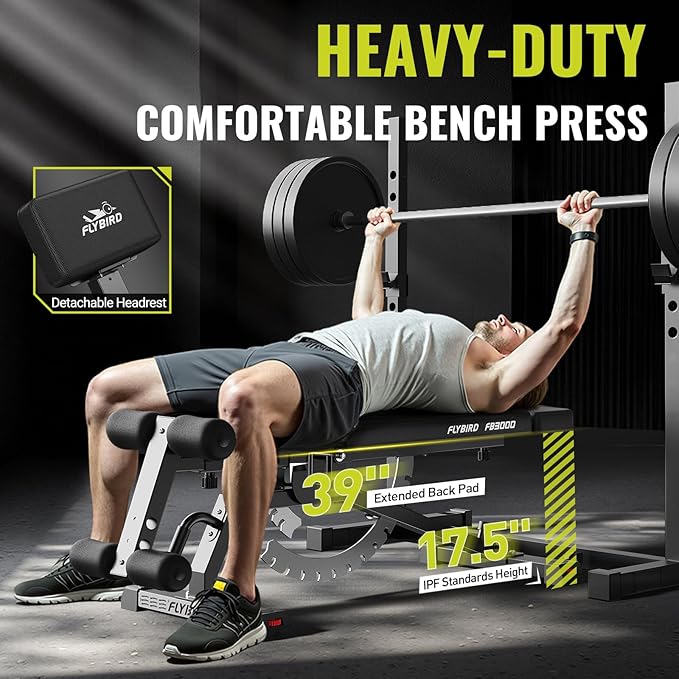 FLYBIRD Strength Training Bench for Home Gym, Adjustable Weight Bench can be Folded for Storage/Vertical Storage, Space-Saving Workout Bench