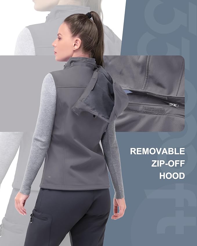33,000ft Women's Hooded Lightweight Softshell Vest Fleece Lined Windproof Zip Up Sleeveless Jacket for Hiking Golf Running