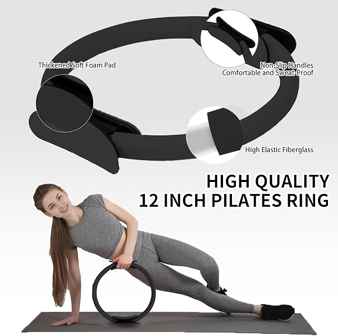 Pilates Essentials Kit for Home Women, Pilates Equipment for Workouts, 6 Fabric Resistance Bands, 12 Inch Magic Circle Yoga Ring, Mini Exercise Ball, Great Exercise Equipment