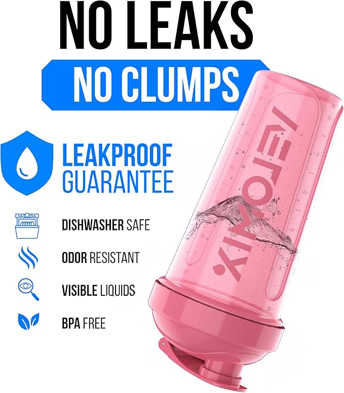 VELOMIX -2 Pack- 28 oz Protein Shaker Bottles for Protein Mixes - 2x Wire Whisk | Leak Proof Shaker Cups for Protein Shakes | Protein Shaker Bottle Pack (Pink/Transparent)