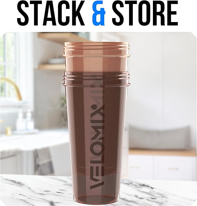 VELOMIX -2 Pack- 28 oz Protein Shaker Bottles for Protein Mixes - 2x Wire Whisk | Leak Proof Shaker Cups for Protein Shakes | Protein Shaker Bottle Pack | Shakers for Protein Shakes-Brown Colors