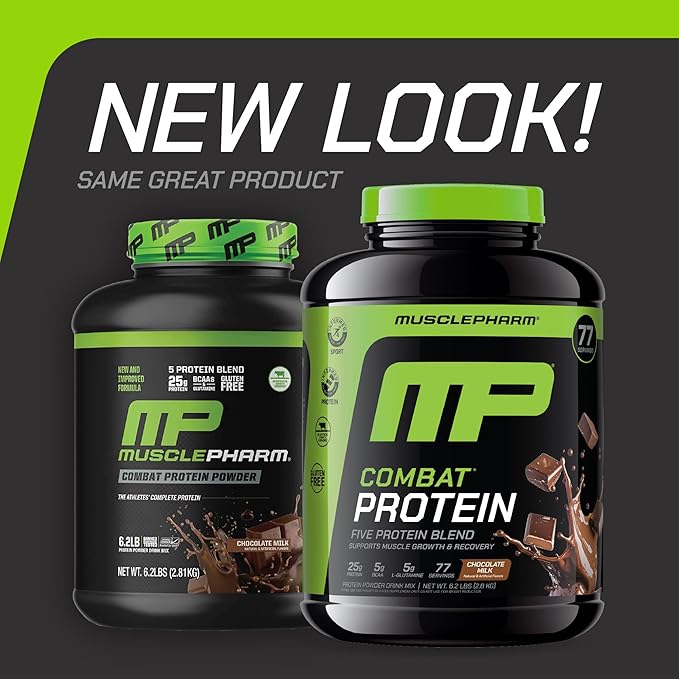MusclePharm Combat Protein Powder, Chocolate Milk Flavor, Fuels Muscles for Productive Workouts, 5 Protein Sources Including Whey Protein Isolate & Egg Albumin, Gluten Free, 6.2 lb, 77 Servings