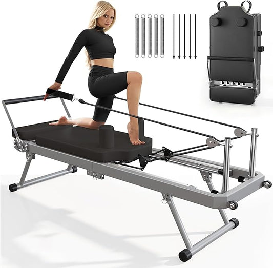 SogesPower Pilates Reformer Machine for Home Gym Workout, Foldable Pilates Equipment with High Strength Alloy Springs for Beginners, Up to 400lbs