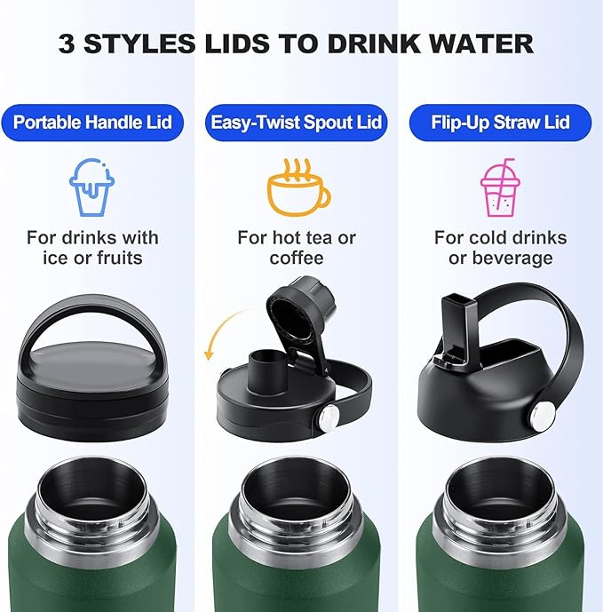 SENDESTAR 40oz Water Bottle Wide Mouth Stainless Steel Vacuum Insulated Double Wall with Straw Lids Fit in Any Car Cup Holder