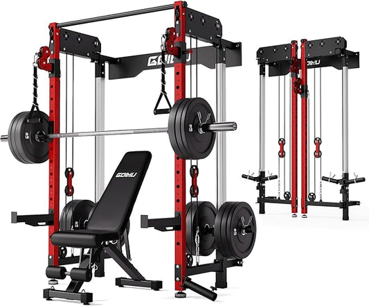 WM3-V4 Folding Squat Rack, Wall Mounted Power Rack with Dual Independent Pulley System, Functional Trainer with 5 Adjustable Function Modes for Space Saving