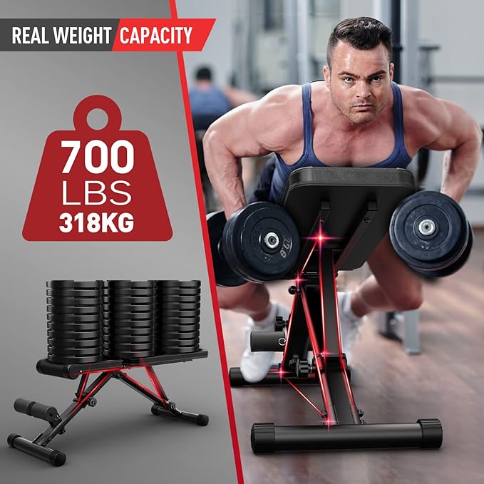 JOROTO MD35 Foldable Workout Bench, 700LB Adjustable Weight Bench for Home Gym, Flat Incline Decline Press Bench, Multi-Position Strength Training Bench for Full Body Workout