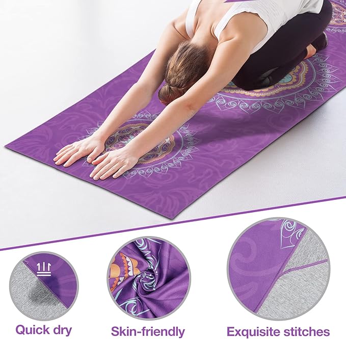 MoKo Yoga Towel, Non Slip Hot Yoga Blanket Printing Pattern Quick Dry with Corner Pocket for Bikram, Pilates, Gym Workout, Outdoor Picnic