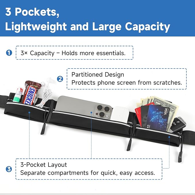 2 Pack Running Belt for Women Men, Running Essentials, Phone Holder for Running, Slim Waist Belt, Money Belt, Waterproof Fanny Pack, Running Accessories, Gym Belt, Belt bag
