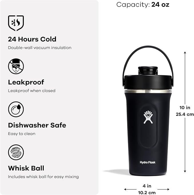 Hydro Flask Shaker Bottle – Insulated Stainless Steel Gym Bottle for Pre Workout & Protein 24 Oz Agave Green