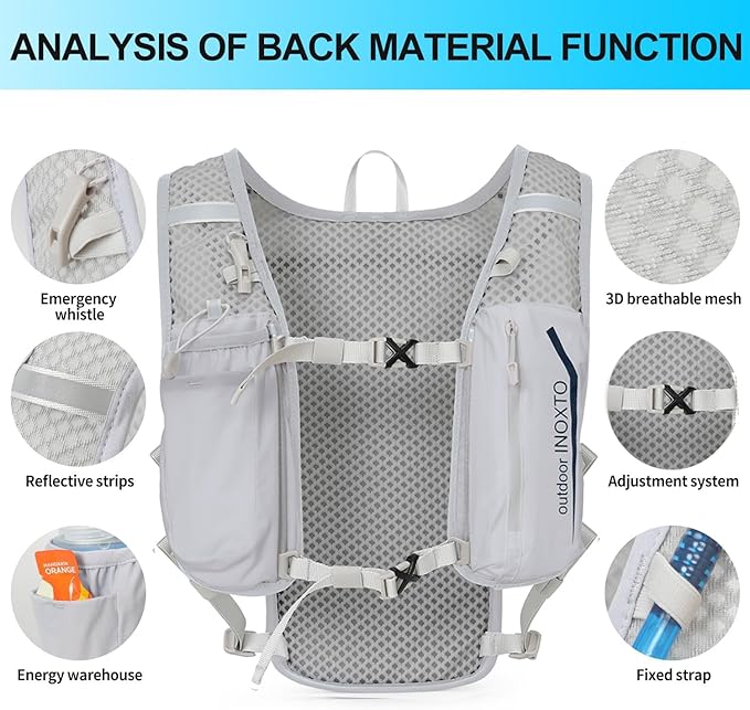 INOXTO Running Hydration Vest ,Lightweight Insulated Pack with 250ml Soft Flask Daypack for Hiking Trail Running Cycling Race Marathon for Women Men