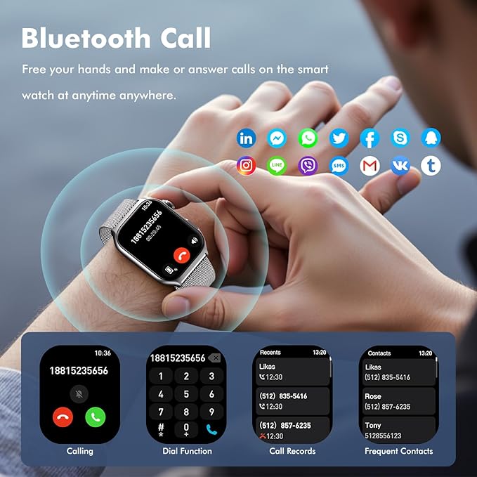 YMS Android Smart Watch for Women - Bluetooth Call,Compatible with Android & iOS,2.0" HD, Heart Rate/Sleep/Step Tracker, 100+ Sports Modes,IP68 Waterproof Men Fitness Tracker (Silver(Milanese))