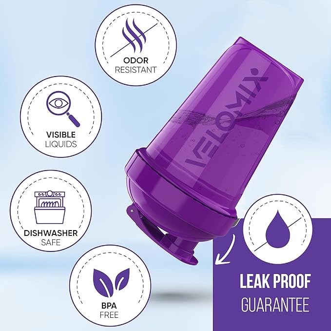 VELOMIX -4 PACK- 20 OZ Protein Shaker Bottles for Protein Mixes, Shaker Cups for Protein Shakes, Small Shaker Bottle Pack, Shaker Cup, Shakers for protein Shakes (Purple Bloom)