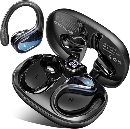 Ltinist Wireless Earbuds, 75hrs Bluetooth 5.4 Headphone Sport, 2025 Bluetooth Earbuds Deep Bass Over Ear Buds with Earhooks, ENC Noise Cancelling Earphone Mic, IPX8 Waterproof for Workout/Running/Gym