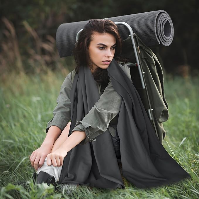 Microfiber Towel Set, 3 Pieces, Fast Drying, Soft Touch, Lightweight, Multiple Sizes for Beach, Camping, Travel,Backpacking, Gym,Sports,Yoga,Swim Use,Dark Gray