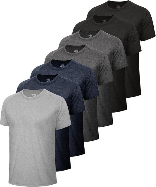 5 Pack Workout Shirts for Men-Quick Dry Black Gym Moisture Wicking Short Sleeve T-Shirts for Running Athletic Casual