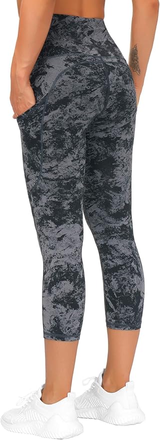 THE GYM PEOPLE Thick High Waist Capris Yoga Pants with Pockets, Tummy Control Workout Running Yoga Leggings for Women