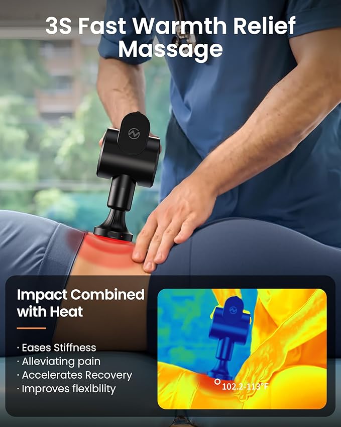 NAPRE Massage Gun with Heat,Deep Tissue Handheld Percussion Back Massager for Muscle/Neck/Body Pain Relief with Long Extension Retractable Handle,32-Speeds,Foldable,5 Adjustable Angles,with Carry Case
