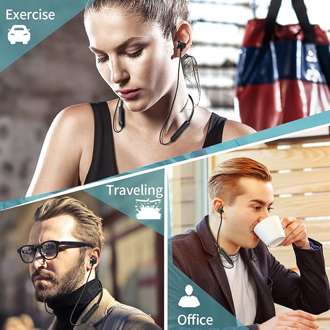 Bluetooth Headphones Neckband 20Hrs Playtime V5.0 Wireless Headset Sport Noise Cancelling Earbuds w/Mic for Gym Running Compatible with iPhone Samsung Android
