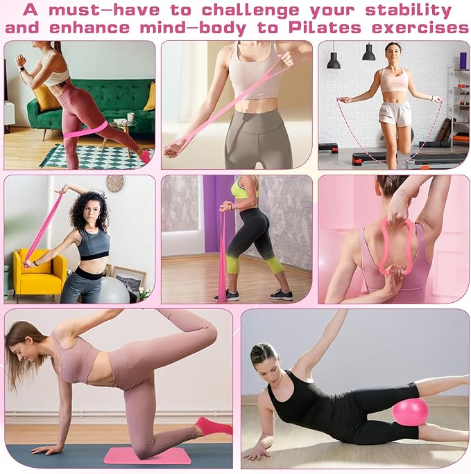 15 Pcs Home Pilates Essentials Kit for Women,Pilates Kit with 9 Inch Yoga Ball,Pilates Ring,Resistance Bands,Jump Rope,Workout Sets for Women,Pilates Equipment Set for Starter Toning Workout at Home