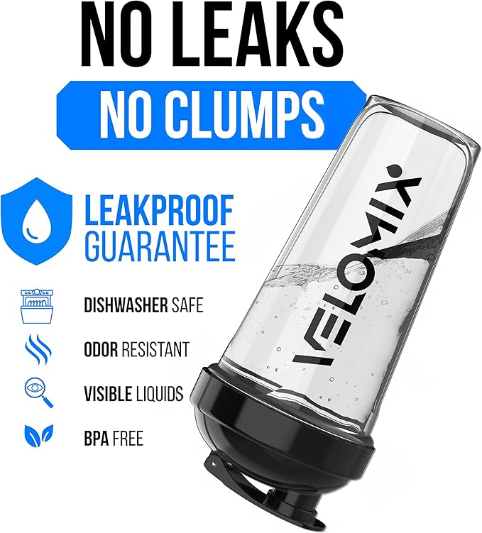 VELOMIX -2 Pack- 28 oz Protein Shaker Bottles for Protein Mixes - 2x Wire Whisk | Leak Proof Shaker Cups for Protein Shakes | Protein Shaker Bottle Pack | Shakers for Protein Shakes - 2xTransparent