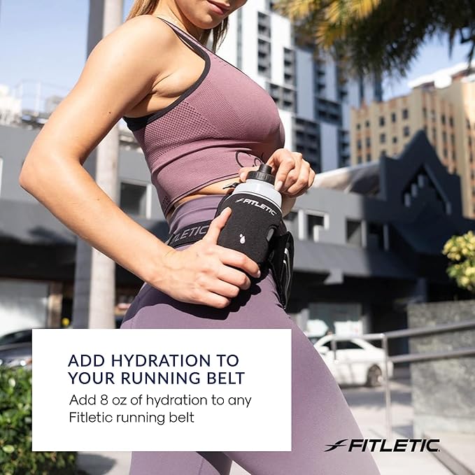 Fitletic 8-ounce Sport Water Bottle with Holster Attachable to Belts. No-Bite Cap Quick Hydration for Daily Running, Marathon, Triathlon
