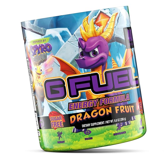G Fuel Spyro The Dragon Energy Drink Powder, Pre Workout Caffeine Mix for Gaming, Sugar Free Focus Amino, Vitamin + Antioxidants, 9.8oz (Dragon Fruit, 40 Servings)