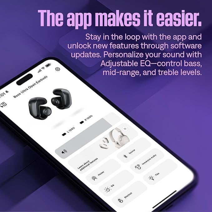 Bose Ultra Open Bluetooth Earbuds, True Wireless Earbuds with OpenAudio for Awareness, Clip On Design for Comfort, Immersive Audio, Up to 48 Hrs of Playtime + 20W Wall Charger (Chilled Lilac)