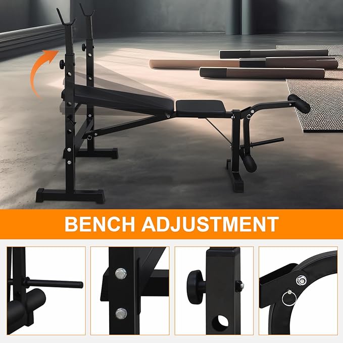 Olympic Weight Bench, Adjustable Weight Bench, Folding Bench Press Set with Squat Rack and Bench for Home Gym Full-Body Workout
