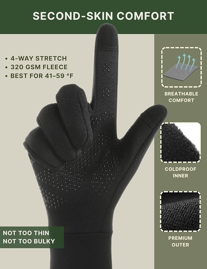 Lightweight Running Winter Gloves, Touch Screen Warm Gloves Liners for Cycling Biking Sporting Driving for Men Women X1