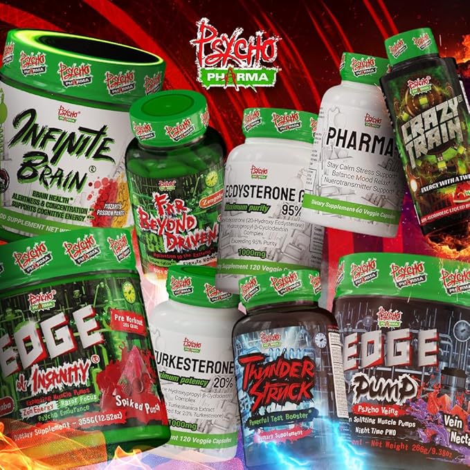 Psycho Pharma Edge of Insanity Pre Workout – Strongest High Stim Powder for Intense Pumps, Strength, Energy & Focus – 3 Sample Flavors + Free Shaker Cup (Jungle Juice, Blue Lemonade, Strawberry)