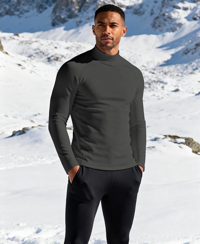 Mens Thermal Shirts Long Sleeve, Athletic Mock Neck Outdoor Midweight Top Slim Fit Moisture Wicking Warm Undershirt