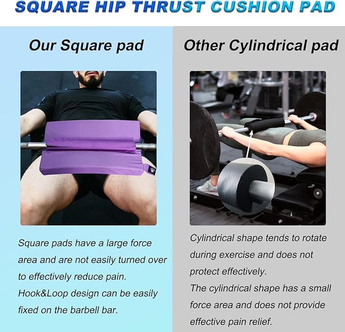 Square Hip-Thrust Pad Protective Extra Thick Foam pad for Barbell Weightlifting Hip Thrusts and Glute Bridges Workouts Home Gym Equipment