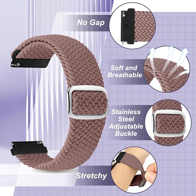 2 Pack Quick Release Braided Bands - 18mm 19mm 20mm 22mm 24mm Solo Loop Adjustable Soft Band for Women Men
