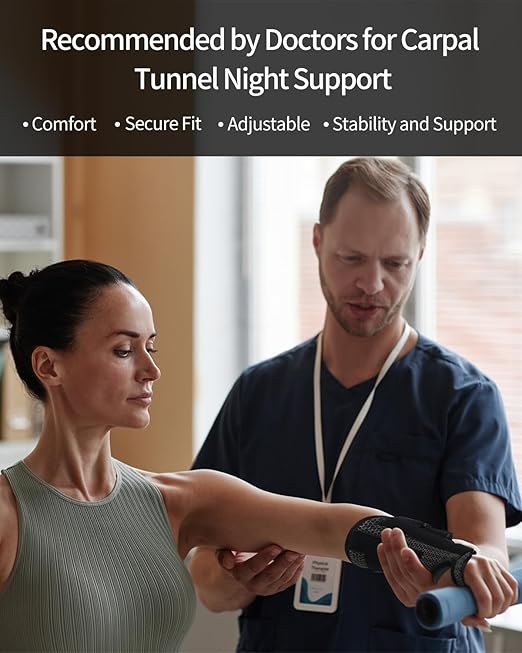 ABYON Carpal Tunnel Wrist Brace Night Support – Wrist Splint for Pain Relief, Tendonitis, Arthritis, Sprains – Lightweight, Breathable Padded Hand Brace for Men & Women, Left Hand (Medium,Black/Gray)