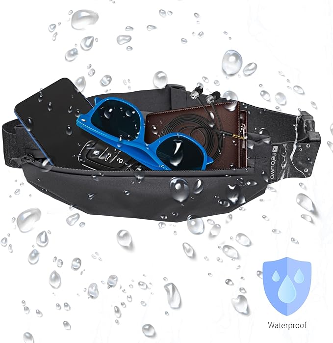 Rebuwo Running Belt – Adjustable Waist Pack Bag for Men & Women | Lightweight Fanny Pouch for Jogging, Hiking, Travel, Gym & Outdoor Fitness – Black