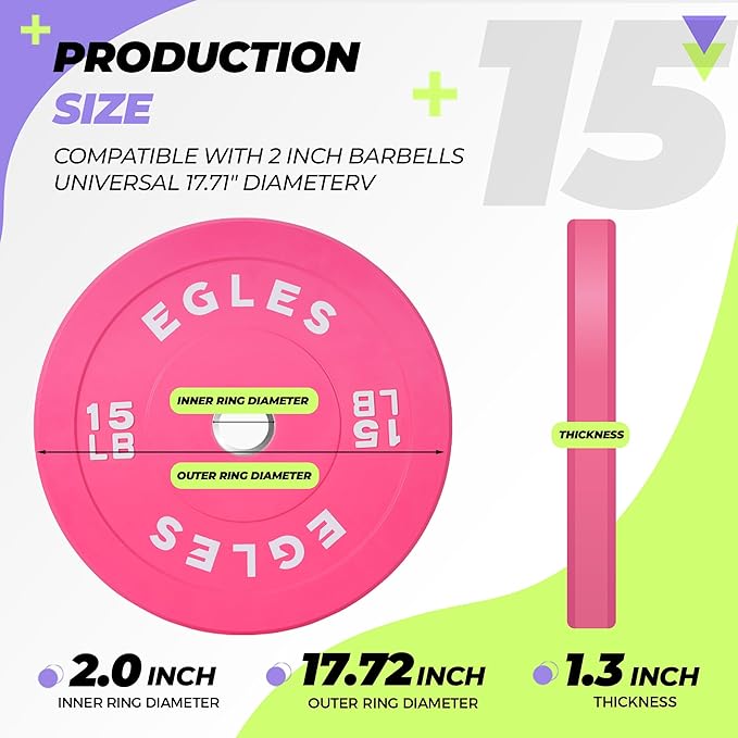 EGLES Vibrant Colorful Olympic Weight Plates, Rubber Barbell Plates, 2-inch Standard Virgin Rubber Bumper Plate 10 15 25 35 45LB for Home Gym Weightlifting, Strength Training, Fit Workouts