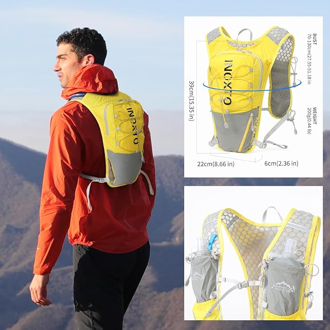 Running Vest for Women Men, Adjustable Chest Straps Running Hydration Vest with 500ml Soft Flask, Lightweight Breathable Reflective Hydration Backpack for Hiking