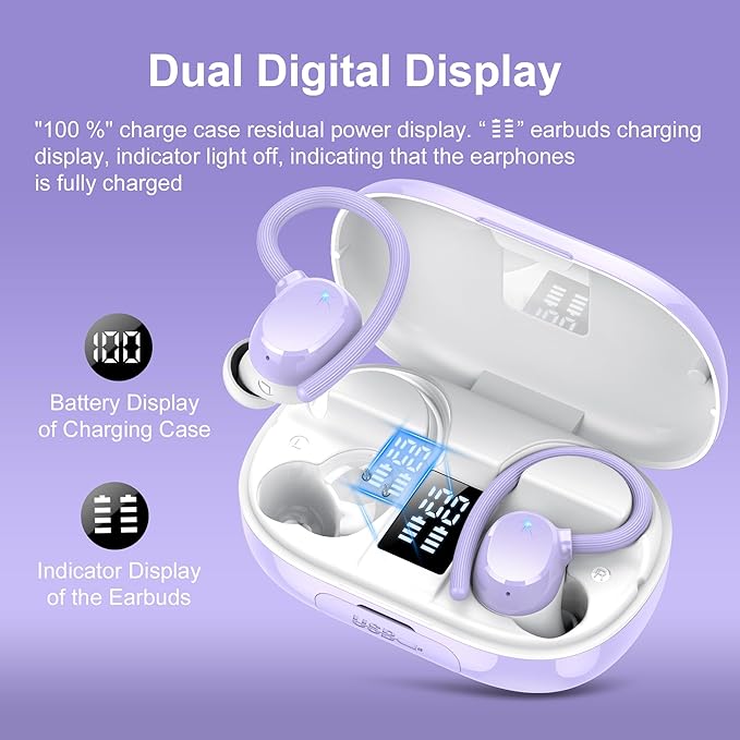 Wireless Bluetooth Earbuds Sport 128H Playtime New Bluetooth 5.3 Headphones with LED Display Powerful Bass Over Ear Earphones with Earhooks IP7 Waterproof for Gym/Running/Workout