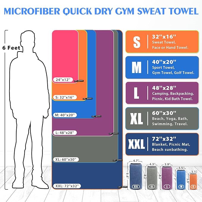 HOEAAS 2 Pack Microfiber Camping Towels, Quick Dry Towel, Super Absorbent Ultra Compact Travel Towel Soft Lightweight Sports Towel for Sweat Fast Drying Towels for Pool,Gym,Hiking,Backpacking,Fitness