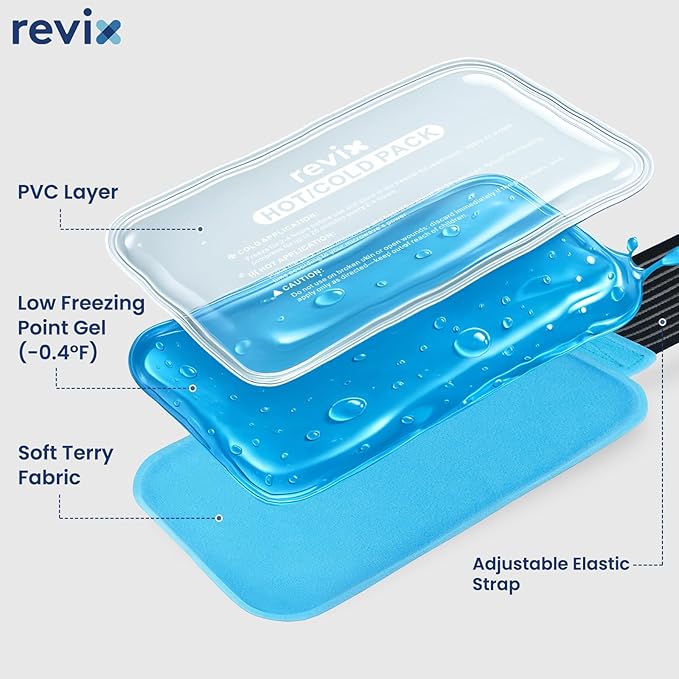 REVIX Large Ice Packs for Injuries Reusable, 2 Packs Hot & Cold Gel Ice Packs with PVC Cooling Design & Adjustable Strap, Flexible Therapy on Joints, Muscles, Shoulder, Back and Knee (12" x 6" Blue)