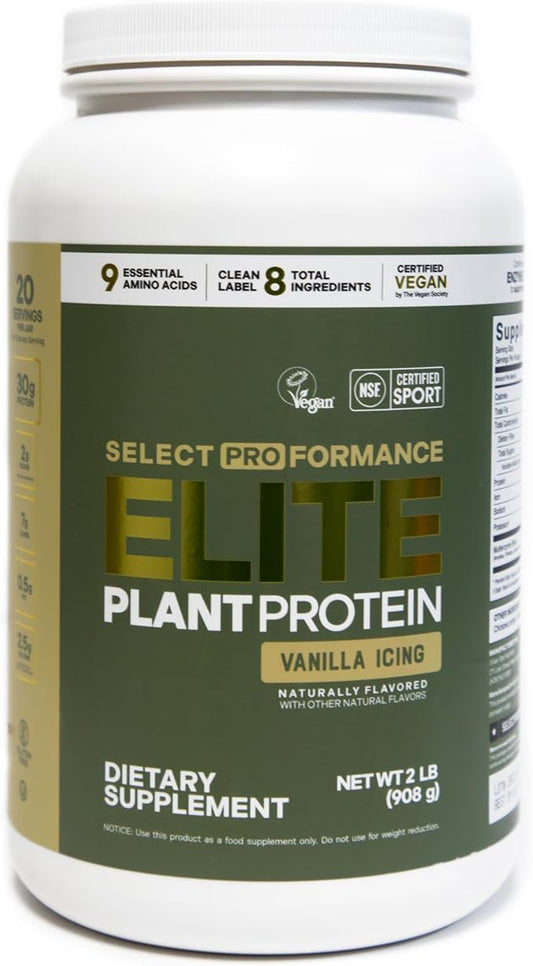 Silver Star Nutrition, Select Proformance Elite Vegan Plant Protein Powder, Vanilla Icing, NSF Certified, No Added Sugar, 15g of Protein per Serving, 40 Servings, 2 Lbs