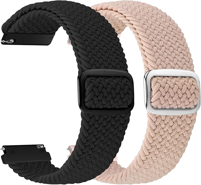 2 Pack Quick Release Braided Bands - 18mm 19mm 20mm 22mm 24mm Solo Loop Adjustable Soft Band for Women Men
