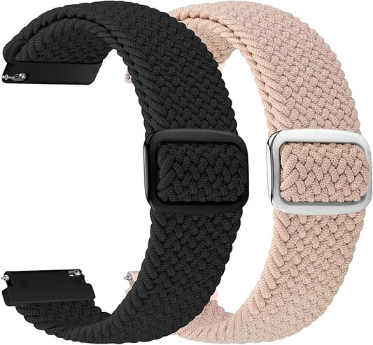 2 Pack Quick Release Braided Bands - 18mm 19mm 20mm 22mm 24mm Solo Loop Adjustable Soft Band For Women Men