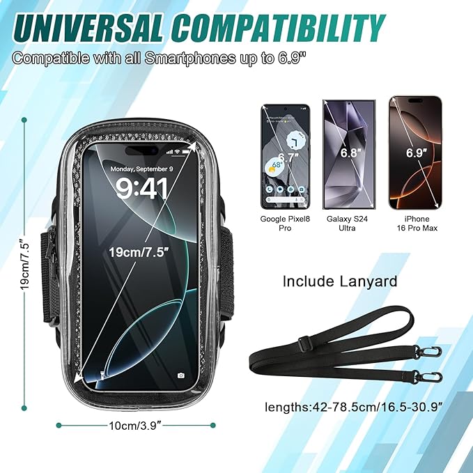 Phone Holder for Running, 2-in-1 Arm Band Cross Bag for iPhone16 15 14 13 Plus Pro Max 12 11 X Samsung Android, Arm Bag with Key Card Pocket for Workout Gym Exercise Fitness (Dark Grey)