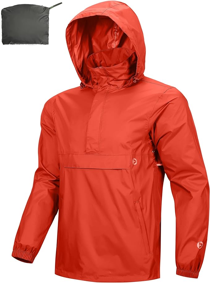 Outdoor Ventures Men's Rain Jacket Waterproof Lightweight Packable Rain Pullover for Hiking Golf Running