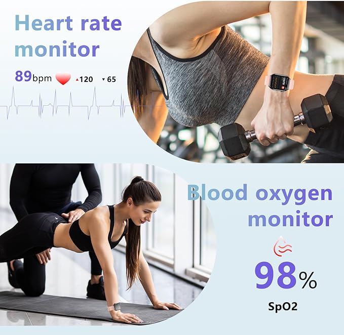 YMS Android Smart Watch for Women - Bluetooth Call,Compatible with Android & iOS,2.0" HD Screen, Heart Rate/Sleep/Step Tracker, 100+ Sports Modes,IP68 Waterproof Men Fitness Tracker (Black)