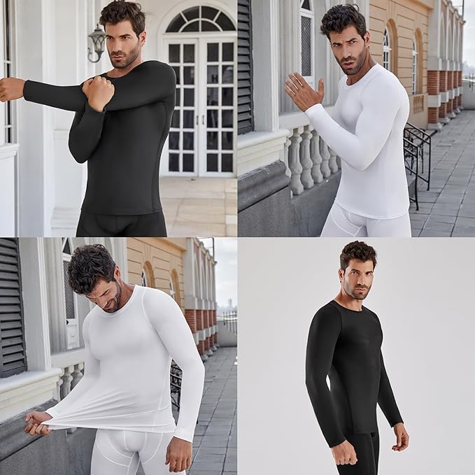 Men's Compression Shirt Long Sleeve Athletic Sports Shirt Quick-Drying Breathable Running Shirt for Fitness