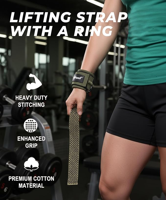 Weight Lifting Straps with Cuffed D Ring,Heavy Duty Thyick Comfortable Lifting Straps, Secure Fit, Enhanced Grip, Straps for Weightlifting & Gym Training