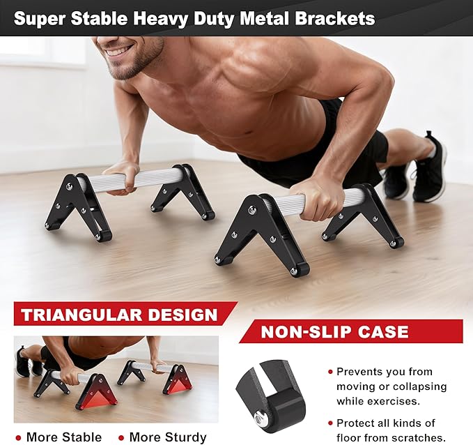 Push Up Bar - Heavy-Duty Stainless Steel Pushup Stands with Non-Slip Base, 500LB Capacity, Portable Home Gym Equipment for Strength Training & Floor Workout