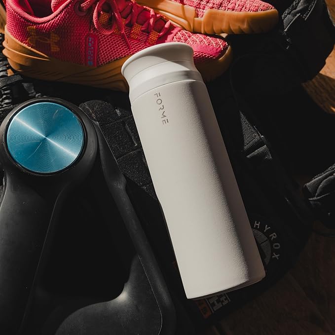 FORME - Shaker, 700ml Stainless Steel Protein Shaker, Double Walled Vacuum Insulated, Cold and Hot Drinks, Silent & Leak Proof, Fits Most Cup Holders (Chalk)